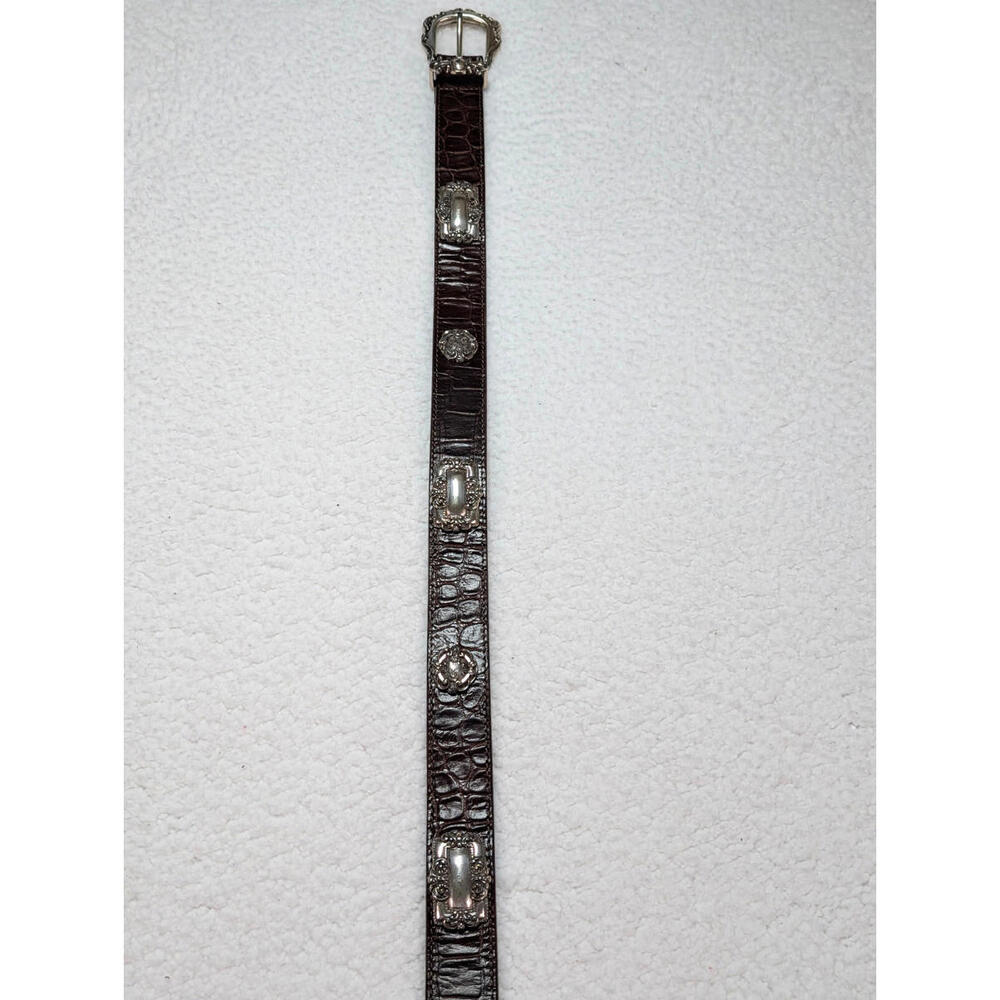 Brighton Brown Croc Embossed Leather Belt with Silver Western Buckle - Picture 11 of 11